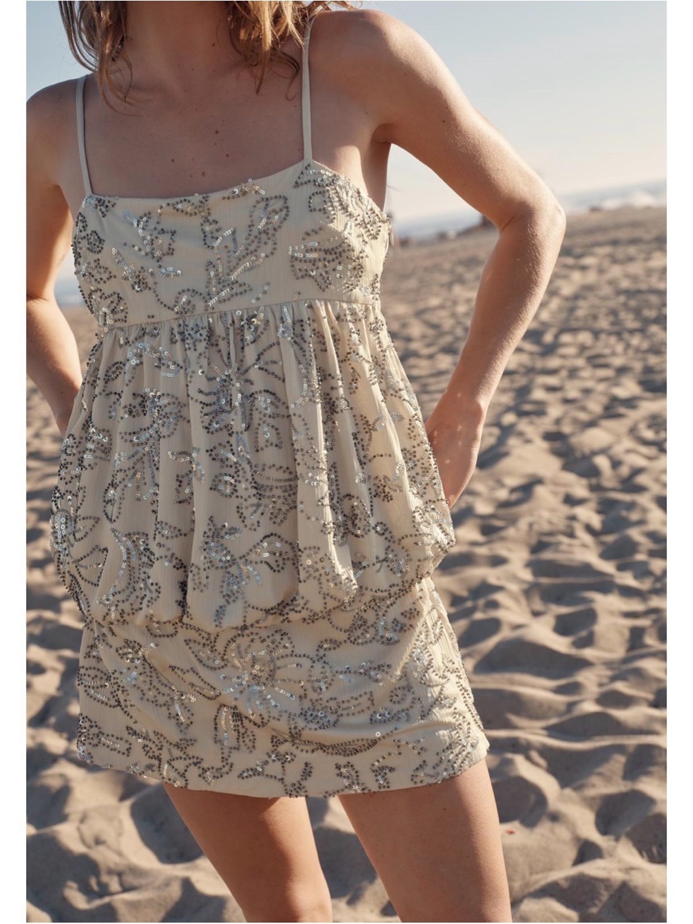 Zara Cream Mini Dress with Black Paisley Motif - Picture 2 of 5